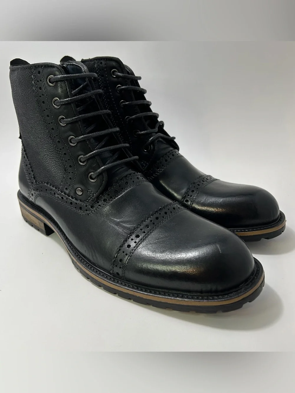 Steve Madden Men's Boots Sz 10 Lace Up Combat Style Blue Settler Dress Side Zip